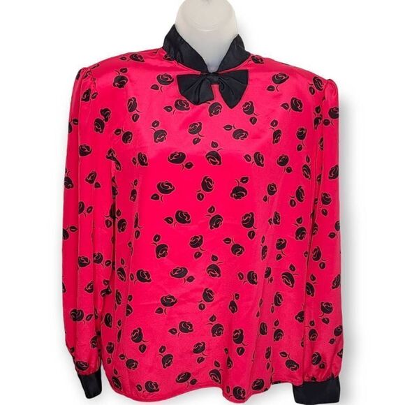 Jaclyn Smith Vintage 80s Hot Pink and Black Blouse size 14 - Picture 1 of 6